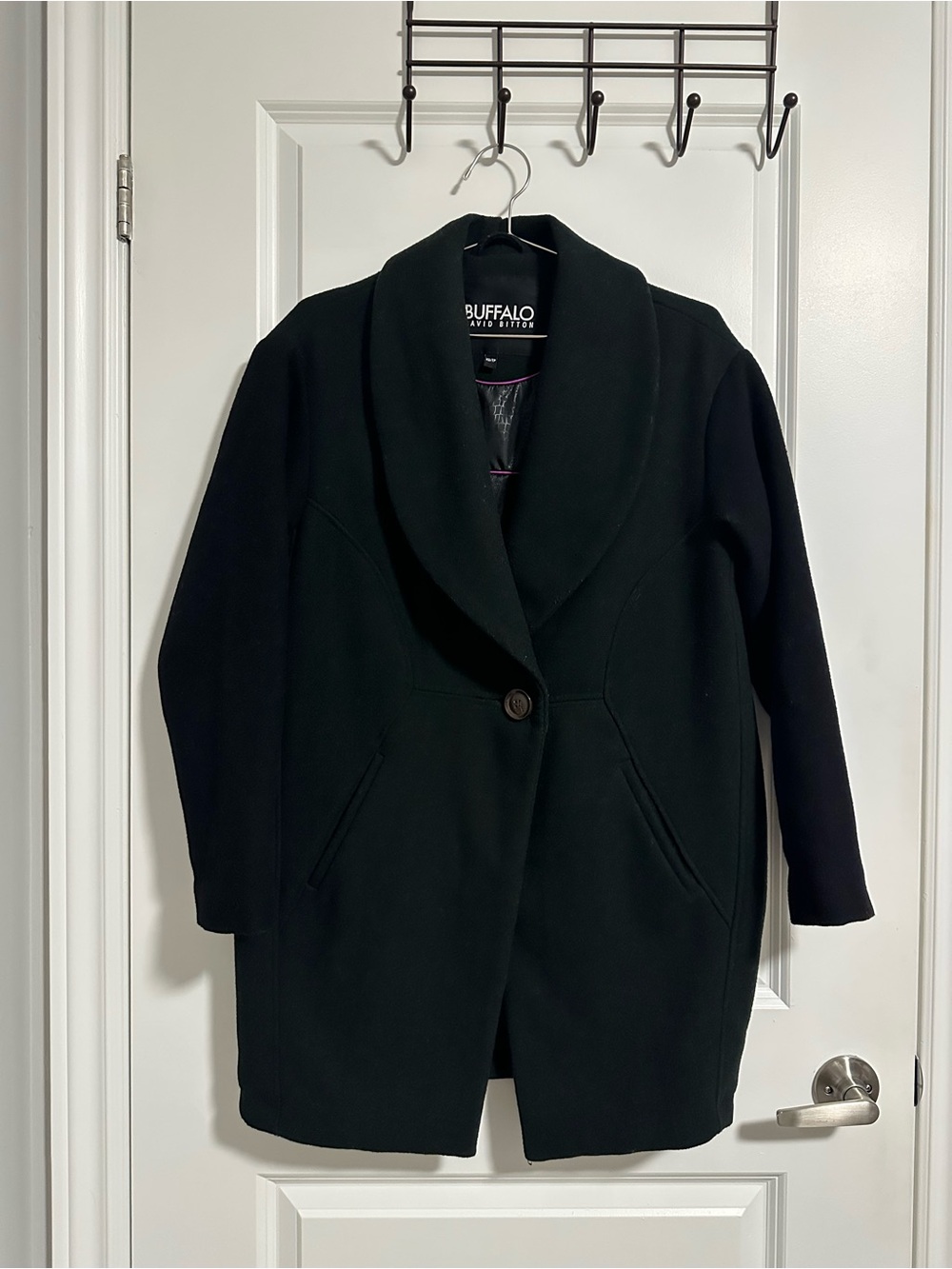 Buffalo David Bitton Women's Black Single-Button Shawl Collar Pea Coat